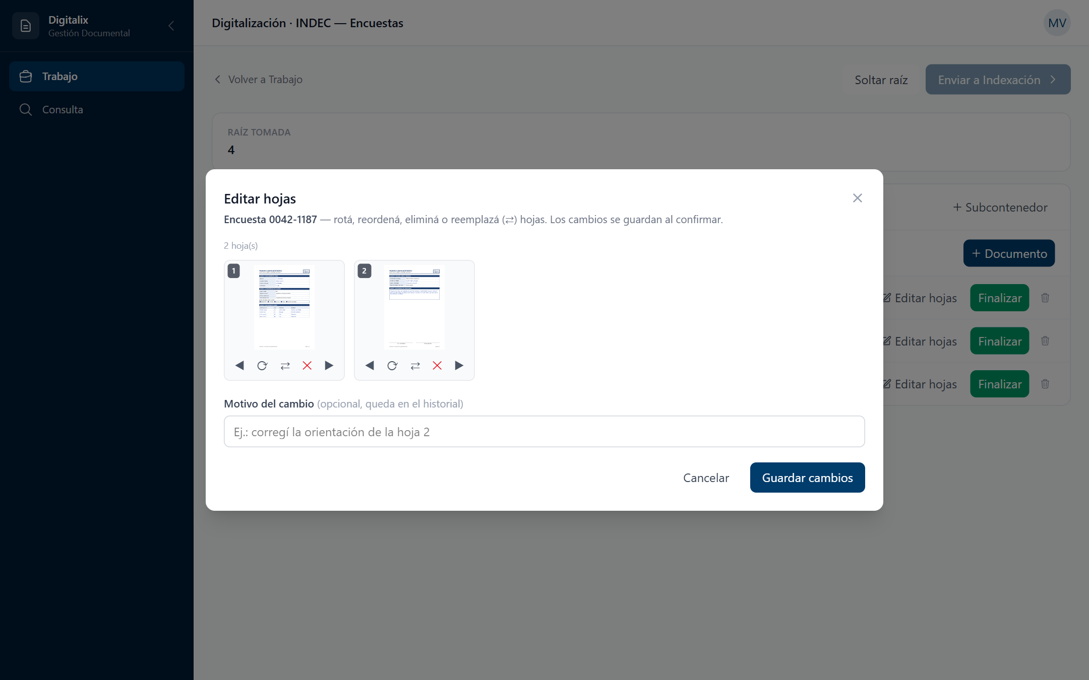 Editar hojas de un documento