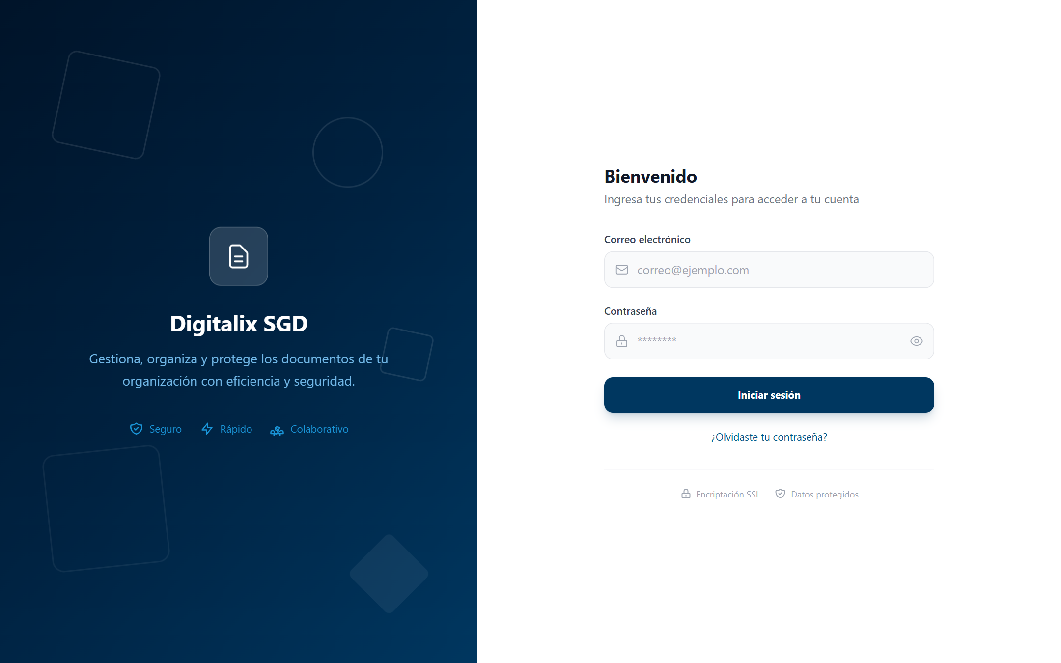 Pantalla de inicio de sesión